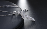 2.1ct Princess Cut Diamond Jesus Cross Shape Pendant Chain 14k White Gold Finish