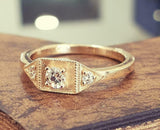 1ct Round Diamond Engagement Ring Vintage Inspired Trilogy 14k Yellow Gold Over