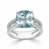 3Ct Cushion Cut Blue Aquamarine Dual Band Engagement Ring 14K White Gold Finish