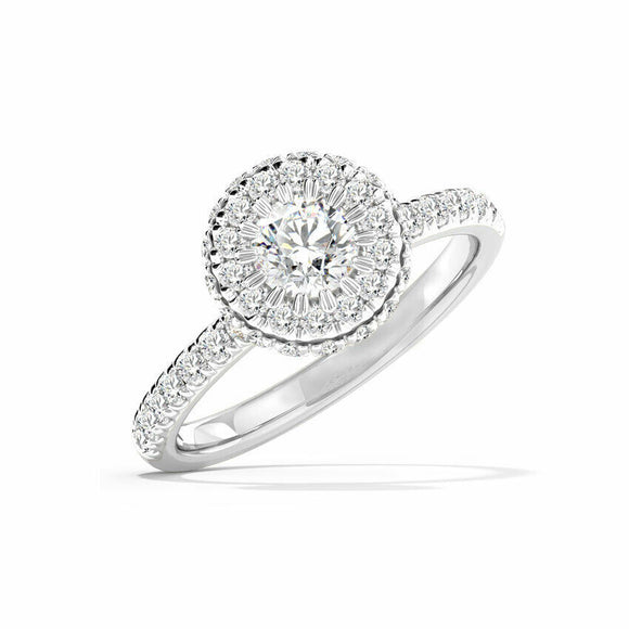 2ct Engagement Ring Round Cut Diamond Accent Dual Halo 14k White Gold Finish