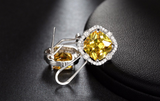 2ct Cushion Cut Yellow Citrine Halo Solitaire Stud Earrings 14k WhiteGold Finish