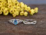 2Ct Oval Cut Blue Topaz Diamond Bridal Set Engagement Ring 14K White Gold Finish