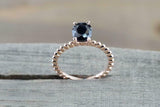 1ct Oval Cut Black Diamond Engagement Ring Beaded Solitaire 14k Rose Gold Finish