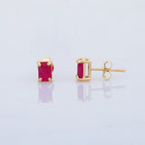 1ct Stud Earrings Emerald Cut Pink Ruby Solitaire Classic 14k Yellow Gold Finish