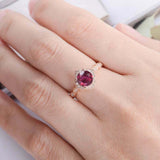 1.5ct Round Cut Pink Ruby Engagement Ring Halo Diamond Accents 14k RoseGold Over