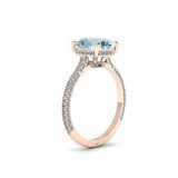 1.2ct Oval Cut Blue Aquamarine Engagement Ring Hidden Halo 14k Rose Gold Finish