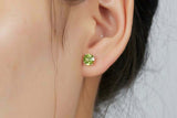 1ct Stud Earrings Round Cut Green Peridot Solitaire Women 14k White Gold Finish