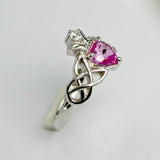 1ct Heart Cut Pink Sapphire Engagement Ring Double Knot Crown 14k WhiteGold Over