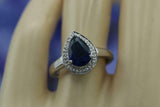 2ct Pear Cut Blue Sapphire Engagement Ring Halo Solitaire 14k White Gold Finish