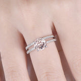 1.9ct Round Cut Peach Morganite Bridal Set Engagement Ring 14k White Gold Finish