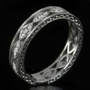 1.5Ct Round Diamond Milgrain Eternity Wedding Band Women 18K White Gold Finish