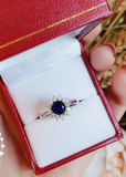 1ct Round Cut Blue Sapphire Engagement Ring 14k White Gold Finish Halo Cluster