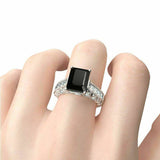 4Ct Emerald Cut Black Diamond Vintage Engagement Ring 18K White Gold Finish