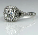 3Ct Cushion Cut Diamond Halo Split Band Engagement Ring 18K White Gold Finish