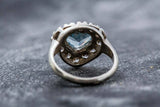 2.2ct Engagement Ring Heart Cut Blue Aquamarine Halo 14k White Gold Finish