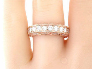 2ct Round Cut Diamond Half Eternity Milgrain Wedding Ring 14k Rose Gold Finish