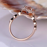 2ct Round Cut Peach Morganite Floral Design Engagement Ring 14k Rose Gold Finish