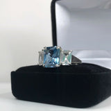 2.5ct Emerald Cut Blue Tanzanite Trilogy Engagement Ring 14k White Gold Finish