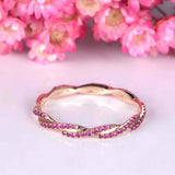 1.2ct Round Cut Pink Ruby Wedding Band Twisted Full Eternity 14k RoseGold Finish