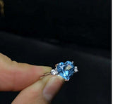 1ct Engagement Ring Heart Cut Blue Topaz Minimalist Trilogy 14k WhiteGold Finish