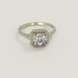 1.3ct Asscher Cut Diamond Engagement Ring Round Accent Halo 14k Yellow Gold Over