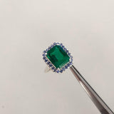 2.4ct Engagement Ring Green Emerald Cut Halo Solitaire 14k White Gold Finish