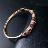 15Ct Heart Cut Red Garnet Cocktail Bangle Bracelet 14K Rose Gold Finish