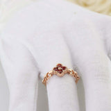 1ct Round Red Garnet Engagement Ring Open Link Shank Floral 14k Rose Gold Finish