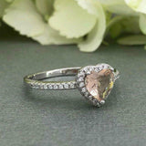 1.5ct Heart Peach Morganite Halo Solitaire Engagement Ring 14k White Gold Over