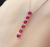 1.8ct Pink Ruby Pendant Round Cut Vertical Bar 14k Yellow Gold Finish NO CHAIN