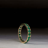 2.5ct Wedding Band Round Cut Green Emerald Full Eternity 14k Yellow Gold Finish