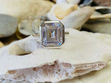 2.7ct Engagement Ring Emerald Cut Diamond Bezel Set Solitaire 14k WhiteGold Over