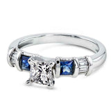 2.5Ct Princess Cut Diamond Sapphire Accent Engagement Ring 14K White Gold Finish