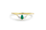 0.35ct Marquise Cut Green Emerald Trilogy Minimalist Ring 14k Yellow Gold Finish