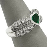 3Ct Heart Cut Green Emerald Diamond Cluster Engagement Ring 14K White Gold Over