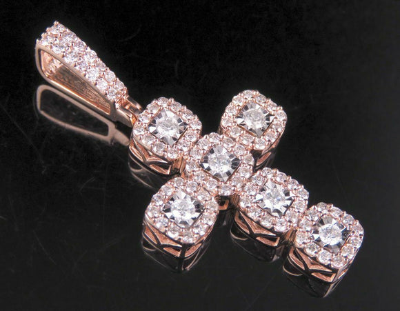 2ct Round Cut Diamond Square Cluster Cross Pendant 14k Rose Gold Finish NO CHAIN