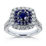 3.5Ct Round Cut Blue Sapphire Dual Halo Engagement Ring 14K White Gold Finish