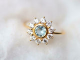 2.1ct Round Cut Blue Aquamarine Floral Minimalist Ring 14k Yellow Gold Finish