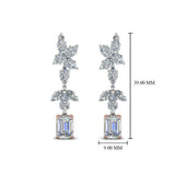 3ct Emerald Cut Diamond Cluster Drop Earring Women 14k White Rose Gold Finish