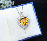 2.4ct Yellow Citrine Pendant Heart Cut Dual Halo 14k White Gold Finish NO CHAIN