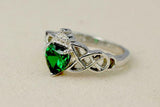 1ct Heart Cut Green Emerald Engagement Ring Double Knot Crown 14k WhiteGold Over