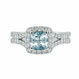 2.3Ct Cushion Cut Blue Aquamarine Split Band Engagement Ring 14K White Gold Over