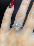 2.2ct Marquise Cut Diamond Accent Halo Engagement Ring 14k White Gold Finish New