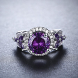 3Ct Round Cut Purple Amethyst Halo Art Deco Engagement Ring 18K White Gold Over