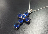 1.5ct Blue Sapphire Pendant Oval Cut Christ Cross 14k White Gold Finish NO CHAIN