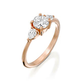 1.5ct Round Cut Diamond Engagement Ring Pear Accent Trilogy 14k Rose Gold Finish