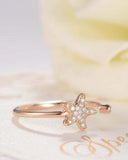 Open Cuff Star Fish Engagement Ring 0.3ct Round Cut Diamond 14k Rose Gold Finish