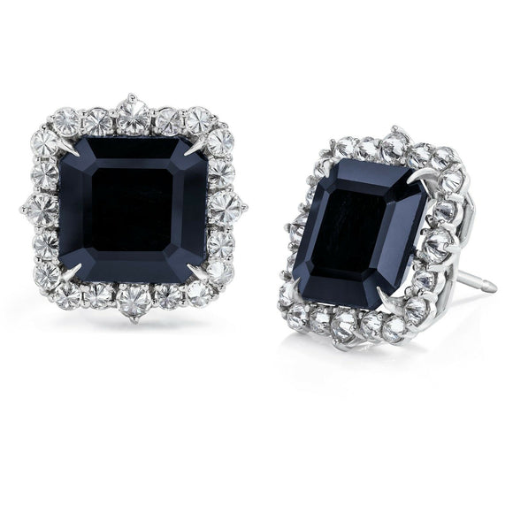 4Ct Asscher Cut Black Diamond Inverted Diamond Stud Earrings 14K White Gold Over