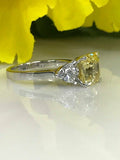 1.2ct Asscher Cut Yellow Sapphire 3 Stone Engagement Ring 14k White Gold Finish