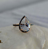 1.6ct Engagement Ring Pear Diamond Halo Solitaire with Accent 14k Rose Gold Over